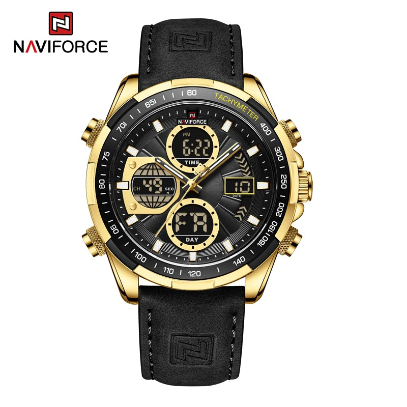 2025 NAVIFORCE Sport Watches for Men Strong Luminous Dual Display Waterproof Quartz Genuine Leather Wristwatch Relogio Masculino