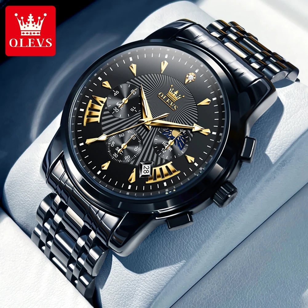 OLEVS 2892 Men Watch Original Quartz Watch Luxury Brand Waterproof Luminous Chronograph Classic Business Moon Phase Men Watch