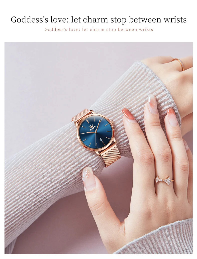 OLEVS 5869 Original Quartz Watch for Women Ultra Thin 6.5mm Simple Fashion Auto Date Hand Clock 30m Waterproof Ladies Wristwatch