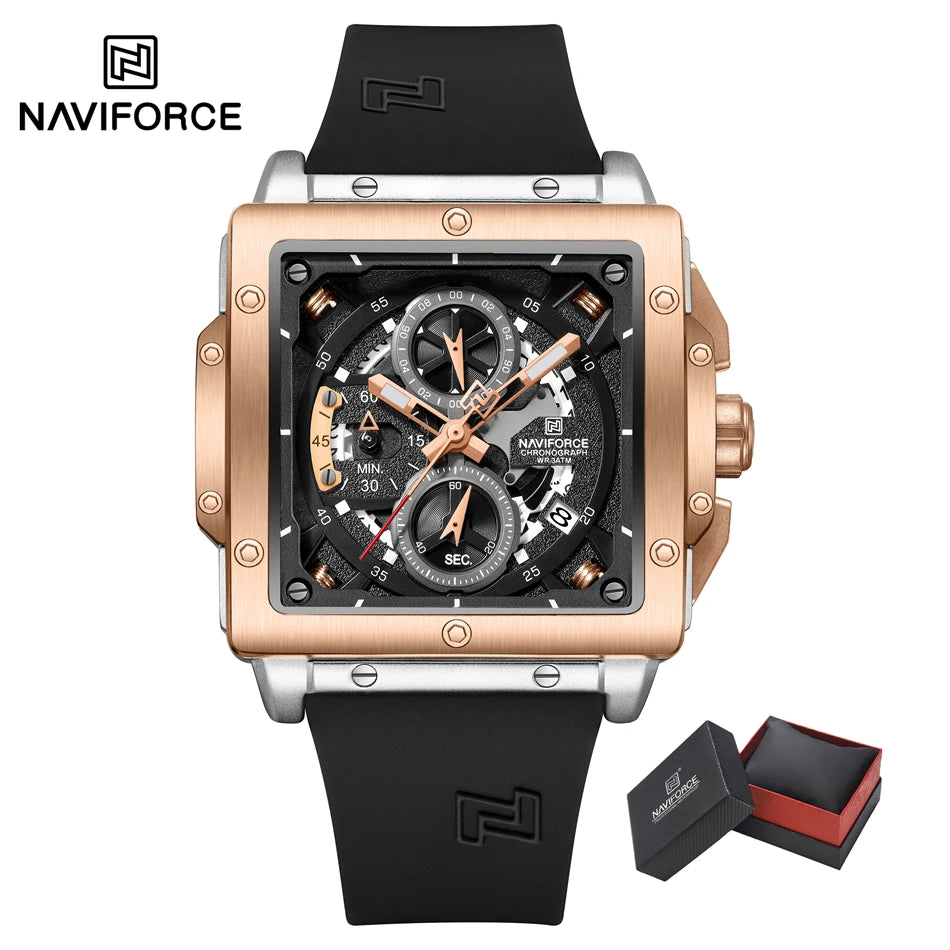 NAVIFORCE Watches for men Sports Unique Square Quartz Date Display Watch Multifunction Chronograph Waterproof Luxury WristWatch