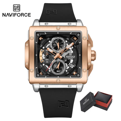 NAVIFORCE Watches for men Sports Unique Square Quartz Date Display Watch Multifunction Chronograph Waterproof Luxury WristWatch