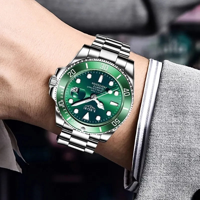 LIGE 30ATM Diver Watch – Luxury Waterproof Quartz Sports Watch for Men