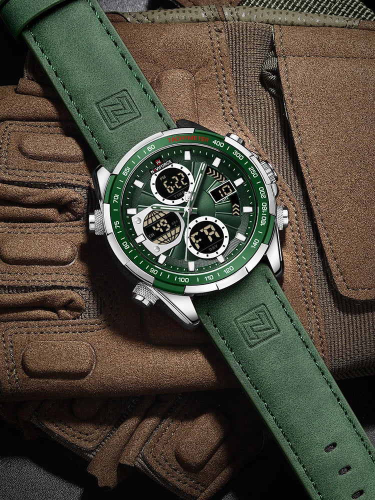 2025 NAVIFORCE Sport Watches for Men Strong Luminous Dual Display Waterproof Quartz Genuine Leather Wristwatch Relogio Masculino