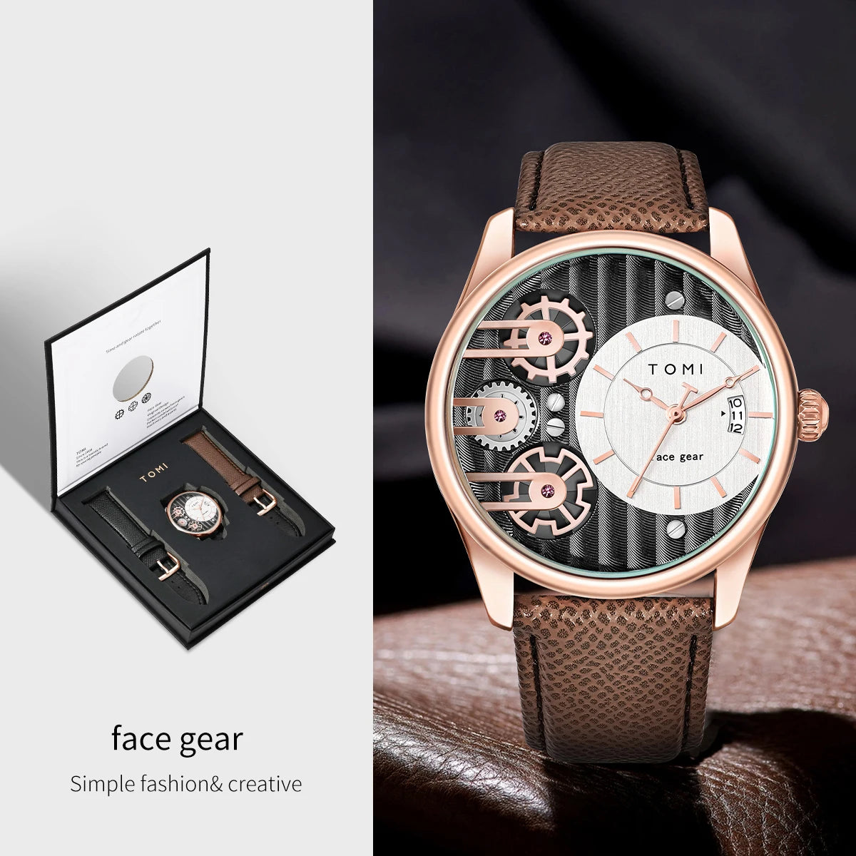 TOMI Men's Gift Box Combination Set Watch Luxury and Simple Business Detachable Strap Quartz Watch Men's Watch Festival Gift