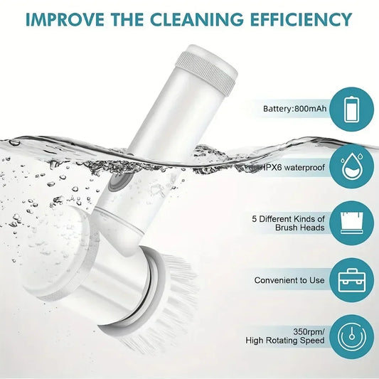 Electric Spin Scrubber with 5 Brush Heads – Bathroom & Home Cleaning Tool