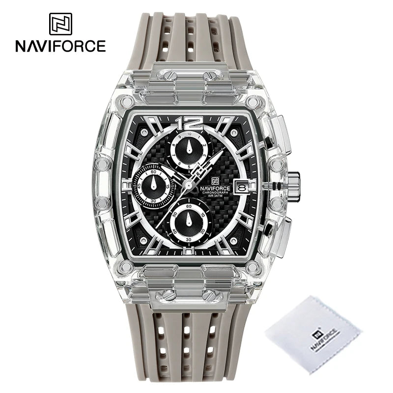 NAVIFORCE Men's Quartz Multifunction Watches Fashion Sports Chronograph 5ATM Waterproof Silicone Band Casual Man Wrist Watch