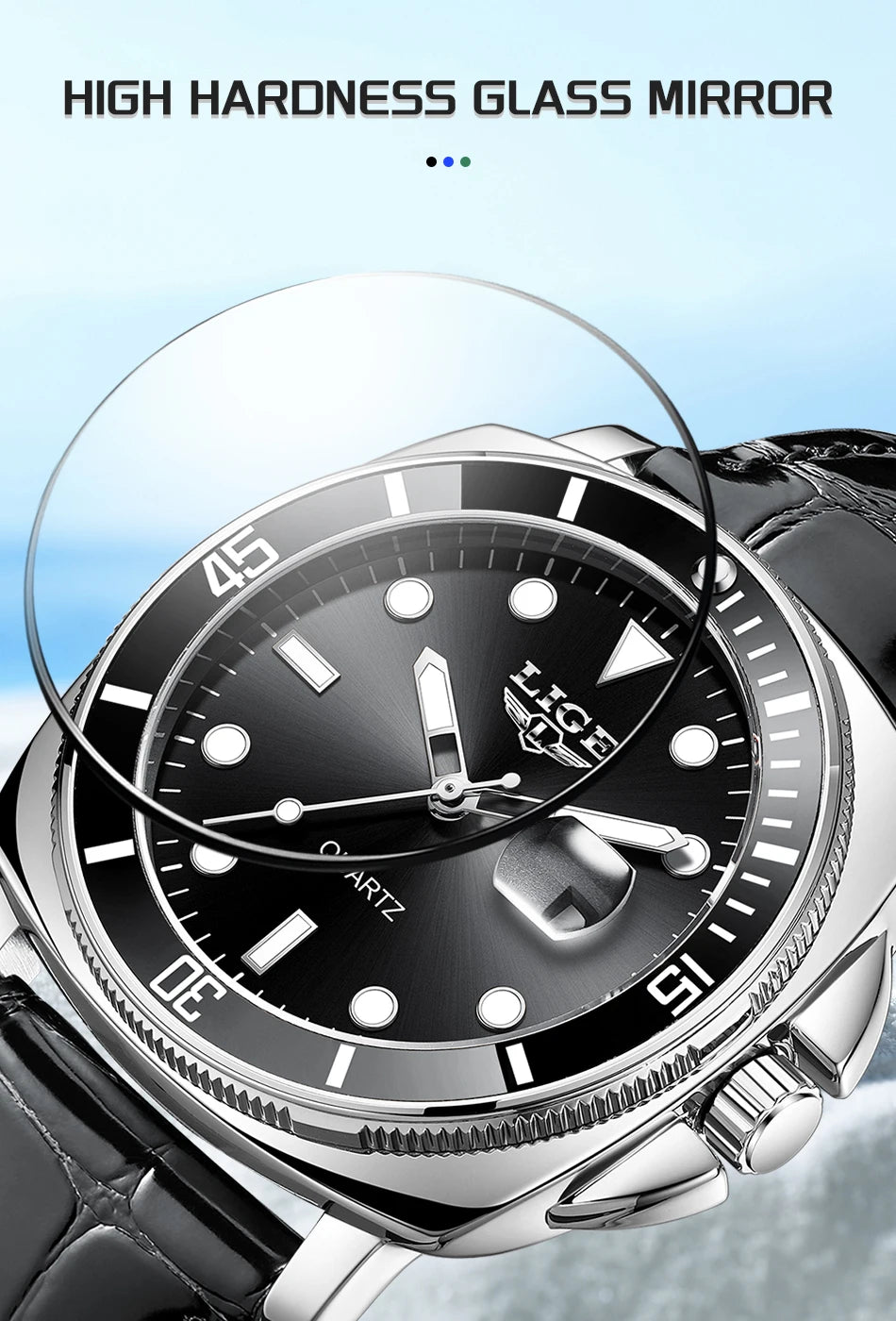 LIGE Men’s Business Military Sports Quartz Watch – Luxury Leather Waterproof Timepiece