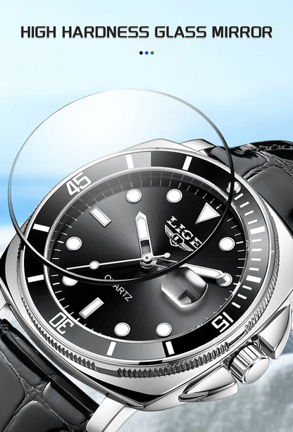 LIGE Men’s Business Military Sports Quartz Watch – Luxury Leather Waterproof Timepiece