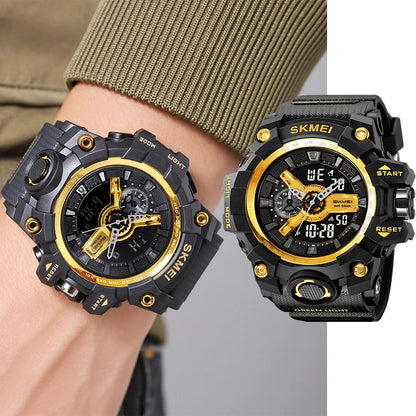 SKMEI Men's Shockproof Military Sports Watch – Dual Time, LED Display, Waterproof, Alarm, Chrono, Big Dial