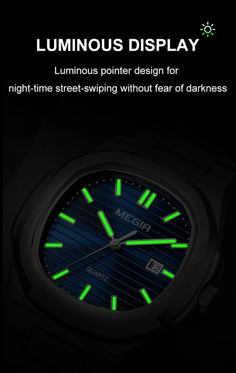 MEGIR Luxury Brand Men Business Watches Waterproof Male Clock Stainless Steel Luminous Quartz Sport Wristwatch Montre Homme 1084