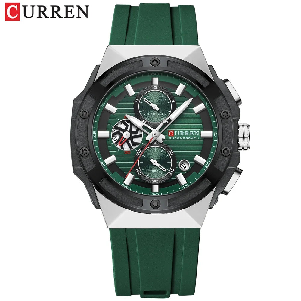 CURREN Multifunctional Sports Chronograph Quartz Watch – Silicone Strap with Luminous Hands