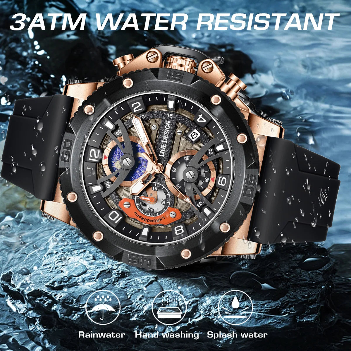 LIGE Sports Chronograph is a premium-quality men’s wristwatch featuring a rugged design with real chronograph sub-dials, made for active and style-conscious individuals.