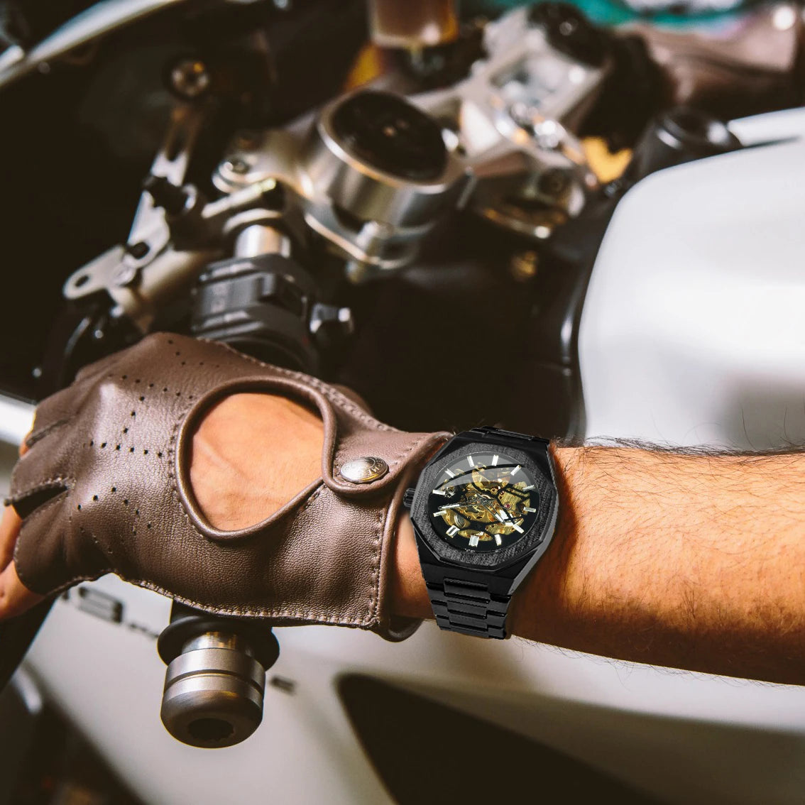 Luxorive  WINNER Luxury Skeleton Watch – Men's Automatic Mechanical in Black & Gold