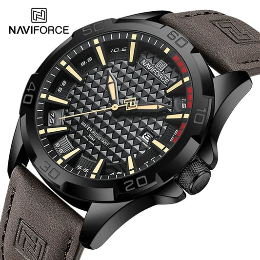 NAVIFORCE 8023 Fashion Men's Luminous Quartz Wrist Watches Waterproof Leather Strap Military Motorcycle Quartz Watch