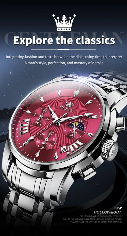 OLEVS 2892 Men Watch Original Quartz Watch Luxury Brand Waterproof Luminous Chronograph Classic Business Moon Phase Men Watch