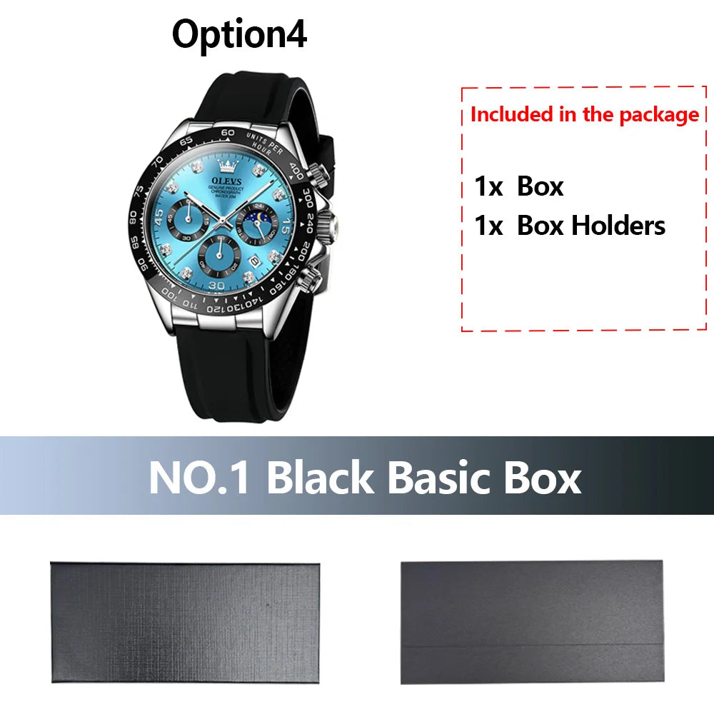 OLEVS Luxury Men's Watches Waterproof Original Quartz Man Watch Moon Phase Watch for Men Chronograph Wrist Watch Luminous Clock