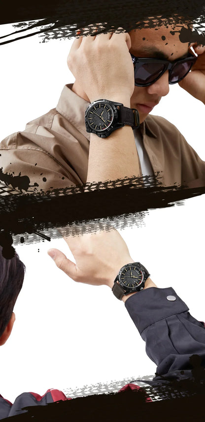 NAVIFORCE 8023 Fashion Men's Luminous Quartz Wrist Watches Waterproof Leather Strap Military Motorcycle Quartz Watch