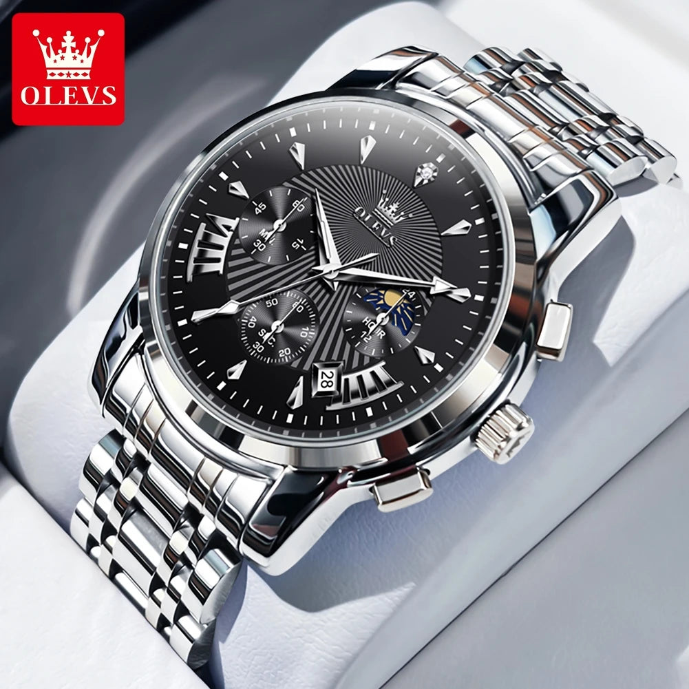 OLEVS 2892 Men Watch Original Quartz Watch Luxury Brand Waterproof Luminous Chronograph Classic Business Moon Phase Men Watch