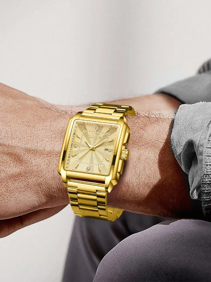 LIGE Men’s Luxury Square Sport Watch – Waterproof Business Military Quartz Chronograph