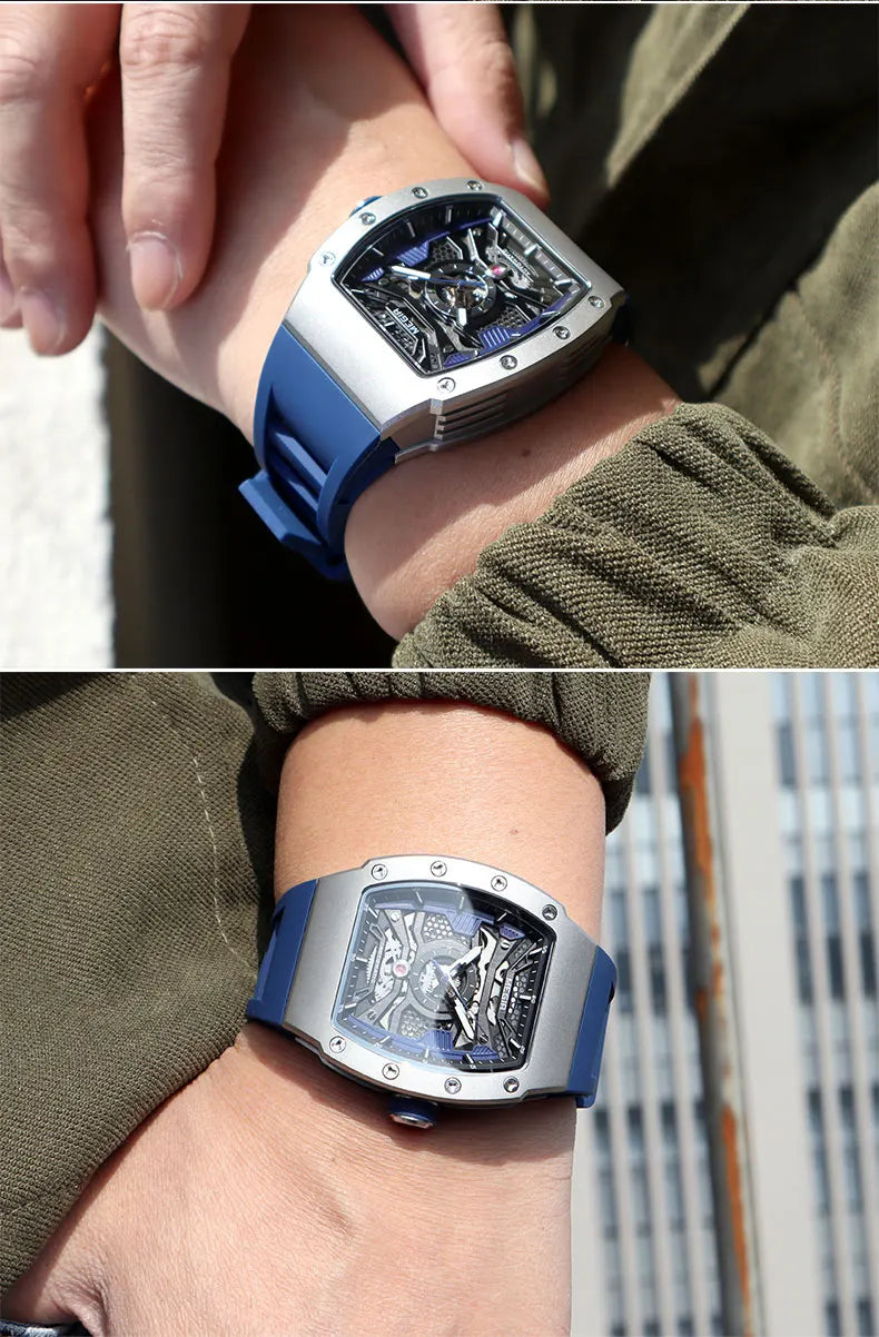 MEGIR Men's Automatic Mechanical Watch with Stainless Steel Case Sillicone Strap Fashion Waterproof Luminous Wristwatch 8604
