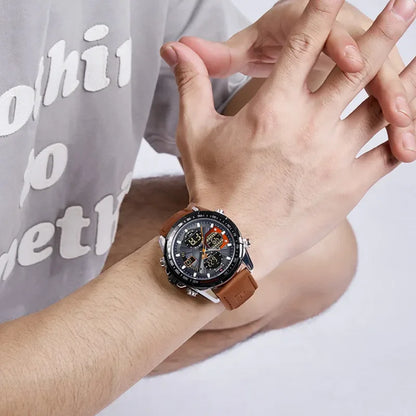 2025 NAVIFORCE Sport Watches for Men Strong Luminous Dual Display Waterproof Quartz Genuine Leather Wristwatch Relogio Masculino