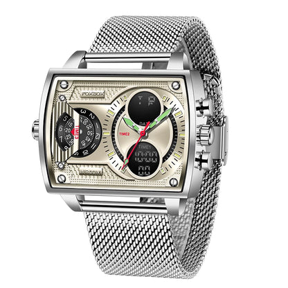 LIGE Luxury Men’s Square Watch – FOXBOX Fashion Casual Sports Waterproof Double Display
