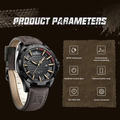 NAVIFORCE 8023 Fashion Men's Luminous Quartz Wrist Watches Waterproof Leather Strap Military Motorcycle Quartz Watch