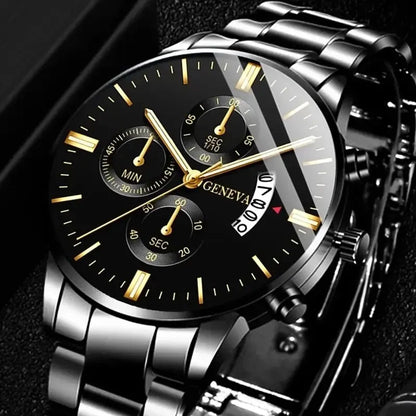 Luxorive SteelLux Business Edition ⌚ – Men's Stainless Steel Quartz Watch with Calendar