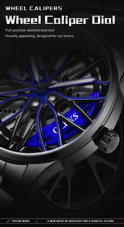 OLEVS Fashion 360° Rotary Dial Quartz Watch for Men Sport Car Rim Wheel Hub Waterproof Luminous Stainless Steel Men's Wristwatch