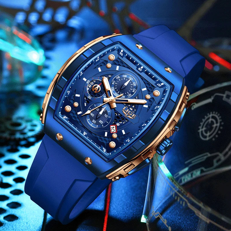 LIGE Luxury Square Chronograph — a bold statement timepiece designed for men who appreciate modern luxury in a unique square profile.