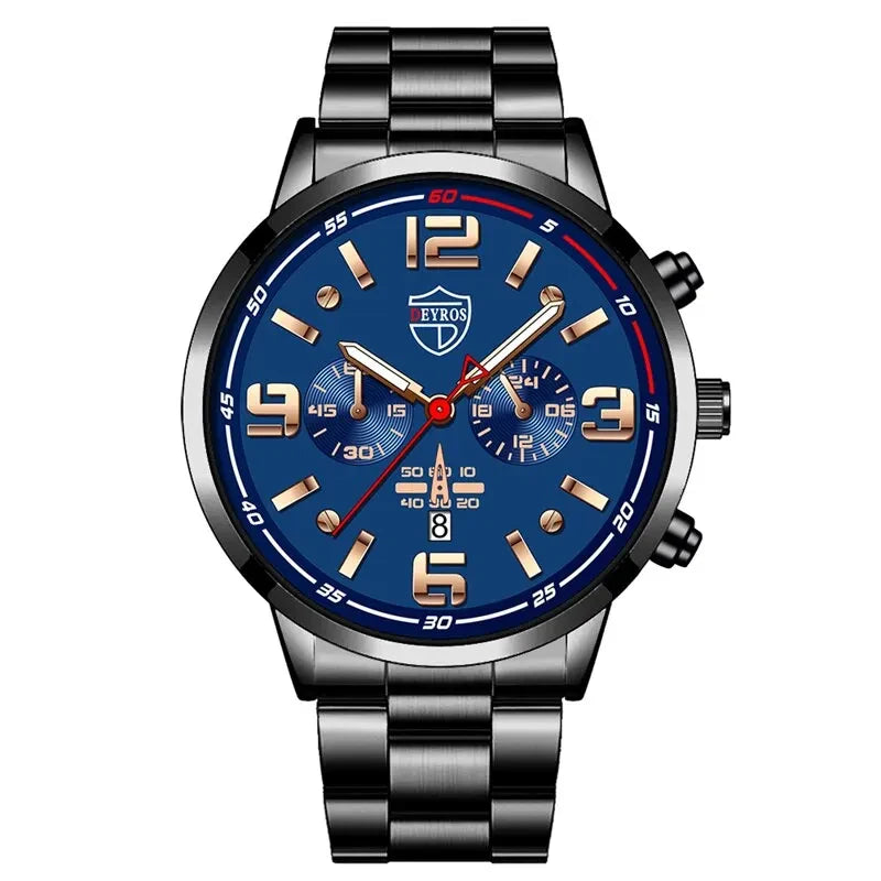 Luxorive LumaSteel Chrono – Men's Luxury Quartz Watch with Calendar & Luminous Display