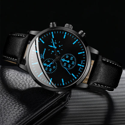 Luxorive Executive Trio  – Men’s Business Quartz Watch with Leather Strap + Necklace & Bracelet Set