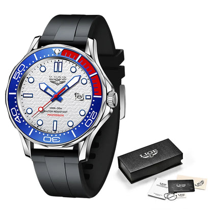 2025 LIGE Men's Business Luxury Dive Watch – Waterproof Chronograph with Date | Stainless Steel Sport Wristwatch + Box