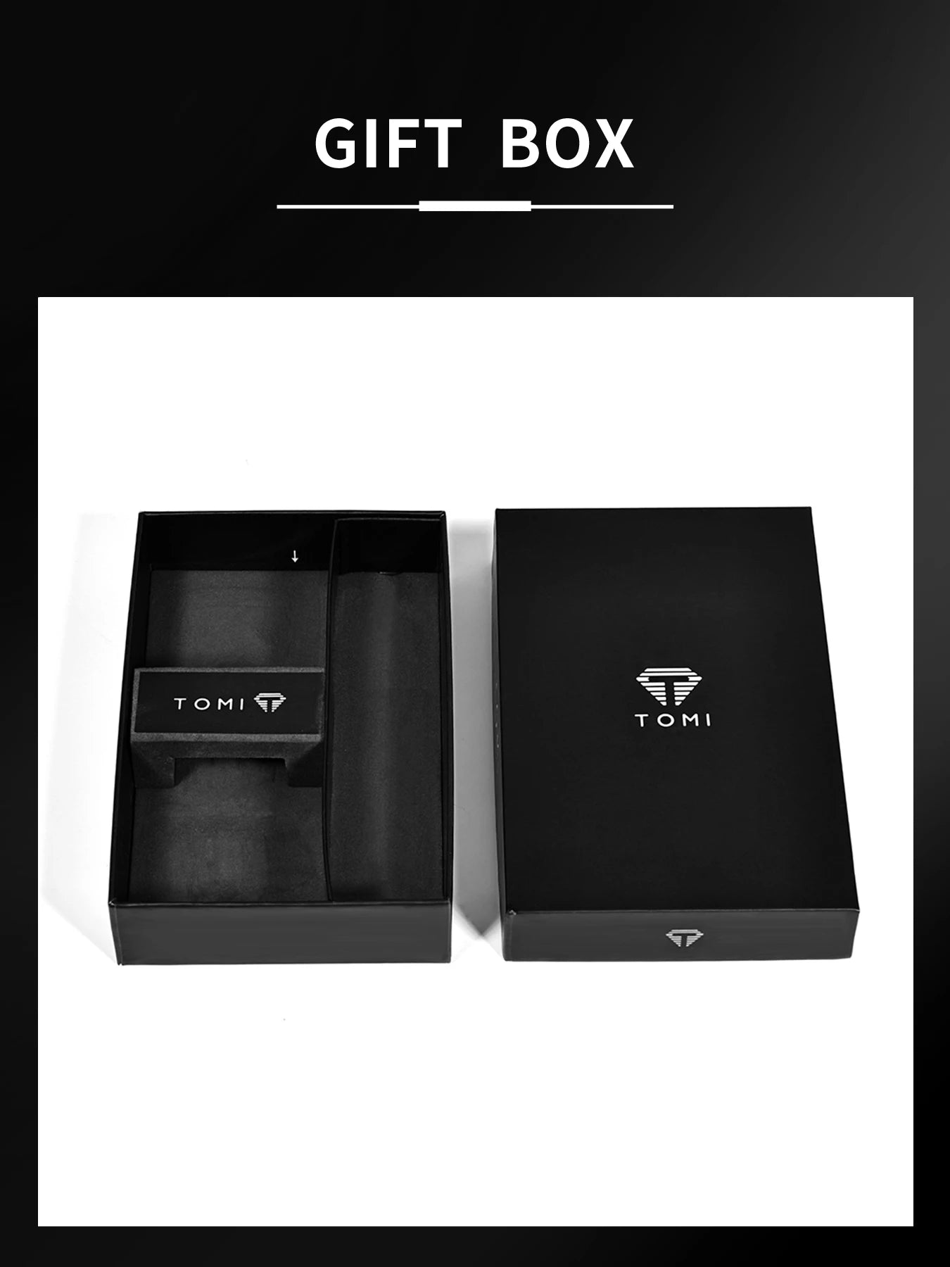 TOMI New 2PCS Men's Gift Box Watch Bracelet Simple and Fashionable Hollow out Versatile Black Strap Men's Quartz Watch Reloj