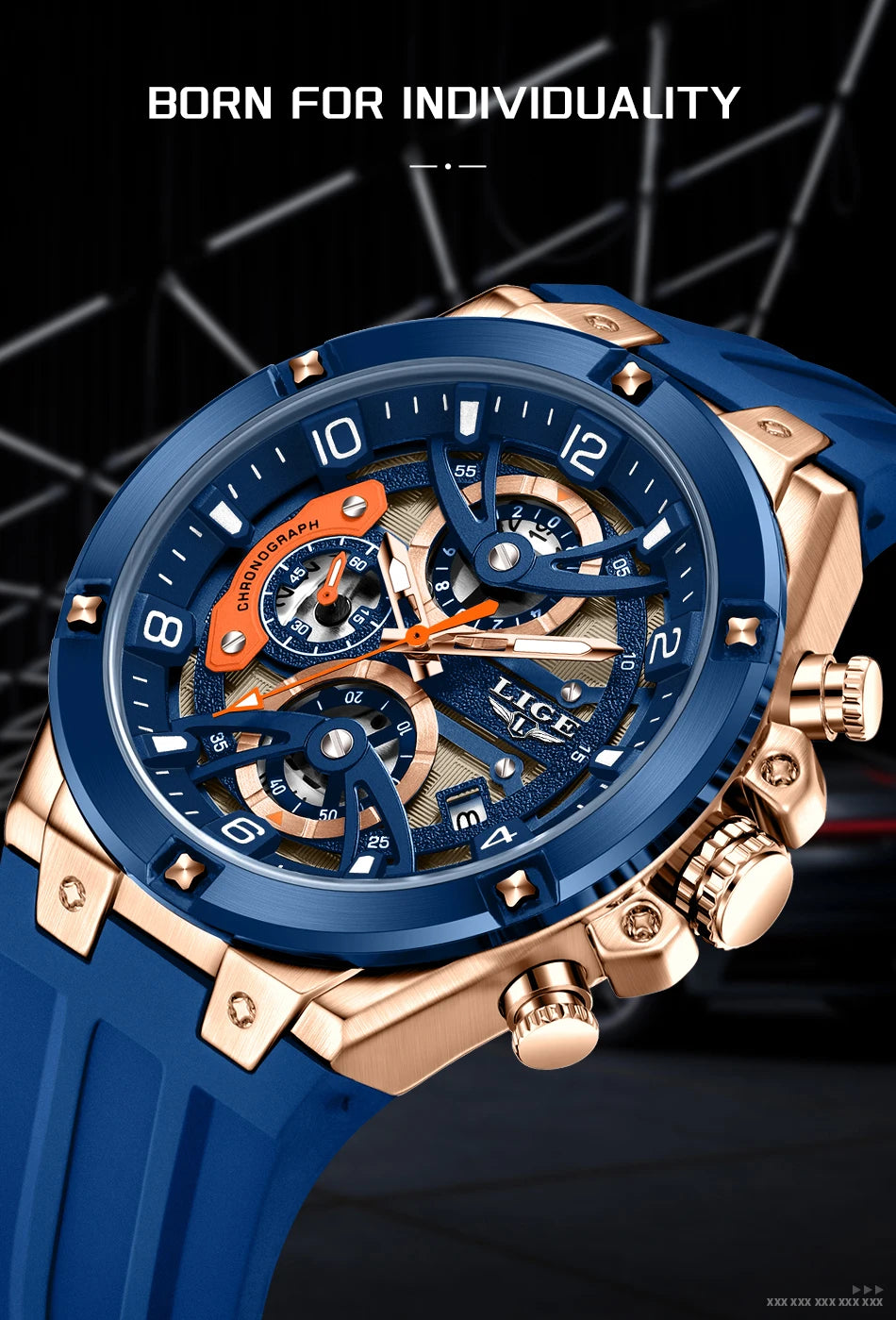 LIGE Military Sports Edition — a rugged and stylish men's quartz chronograph designed for adventure, precision, and everyday wear.