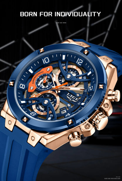 LIGE Military Sports Edition — a rugged and stylish men's quartz chronograph designed for adventure, precision, and everyday wear.