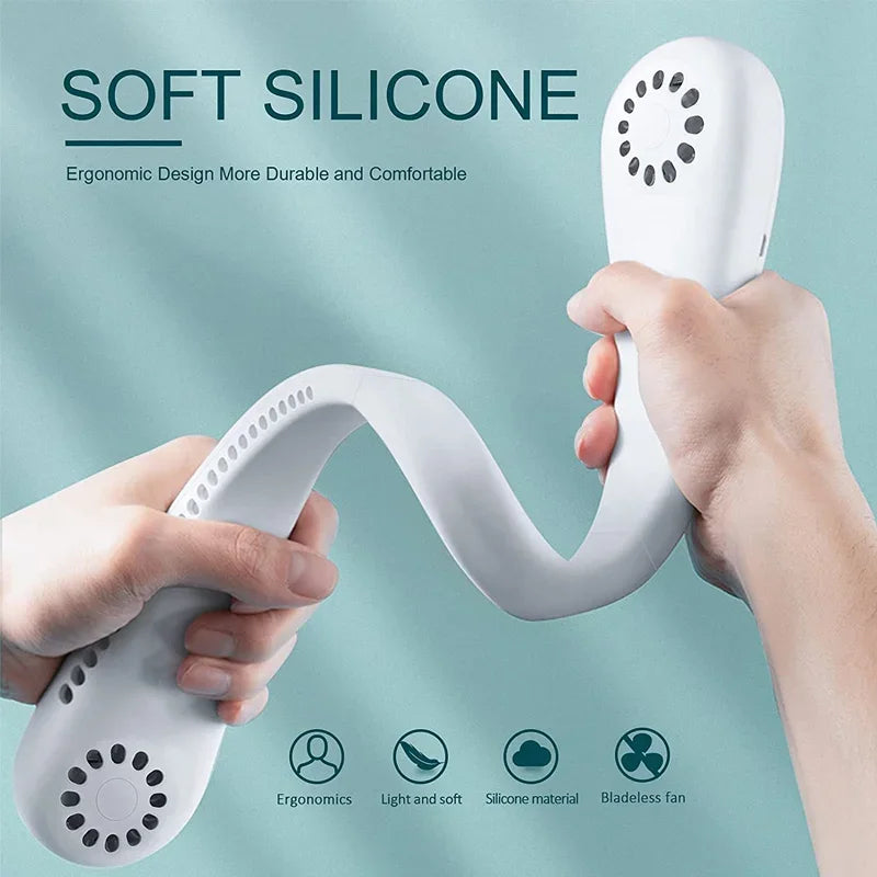 Clearance_Portable mini home summer air-cooled neck hanging fan for outdoor sports, running, travel without blades, wearable USB